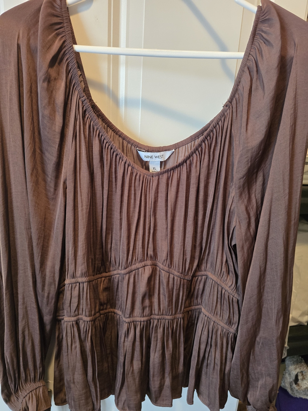 Nine West Bronze Long-Sleeve Tiered Peasant Shirt